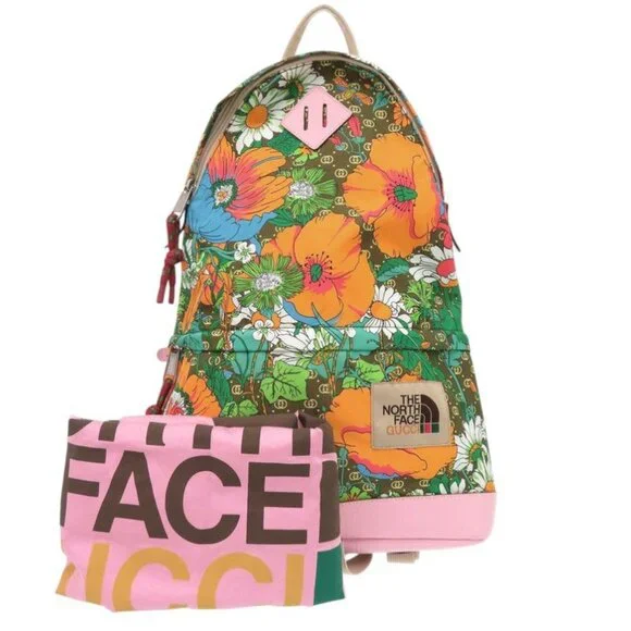 Gucci North Face Collaboration Nylon Leather Pink Backpack Daypack 1548 - Picture 2 of 7